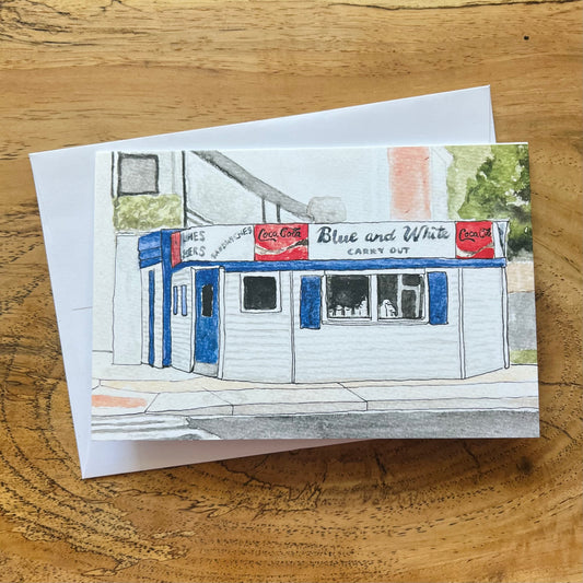Blue & White Carry Out Card