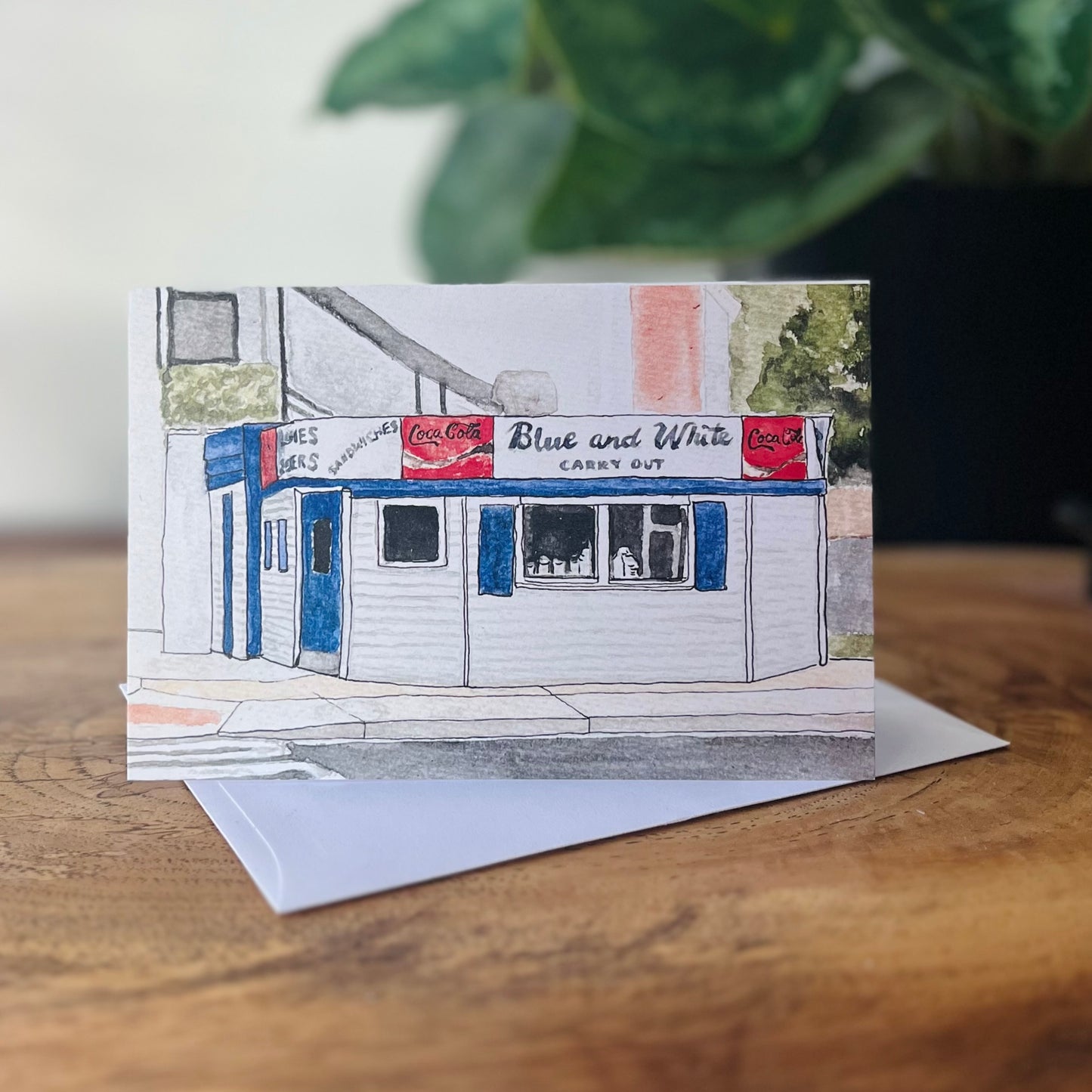 Blue & White Carry Out Card
