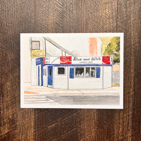 Blue & White Carry Out Print
